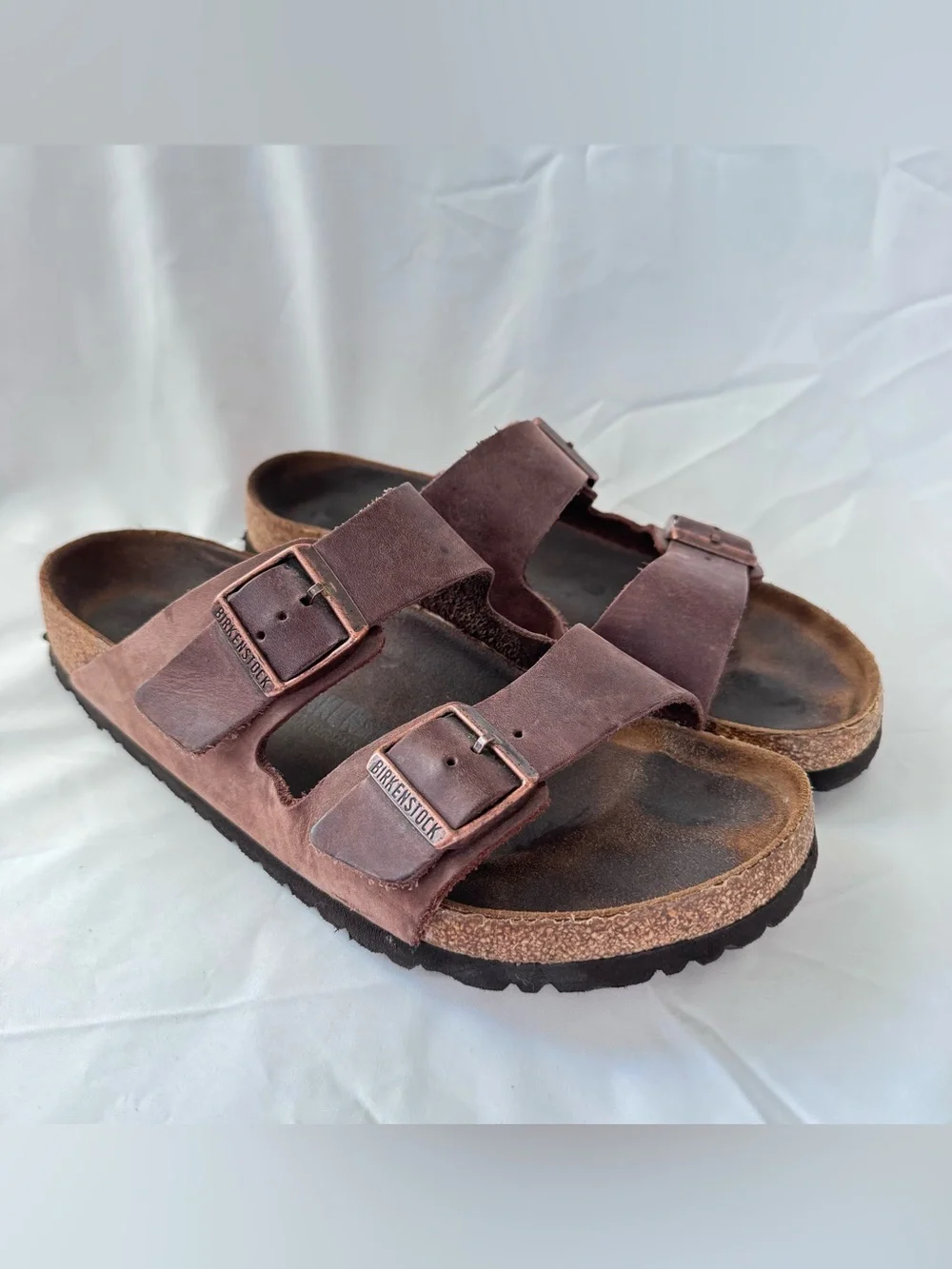 Birkenstock Arizona Sandals Habana Brown Oiled Leather Finish Sz 42 Outdoor EUC